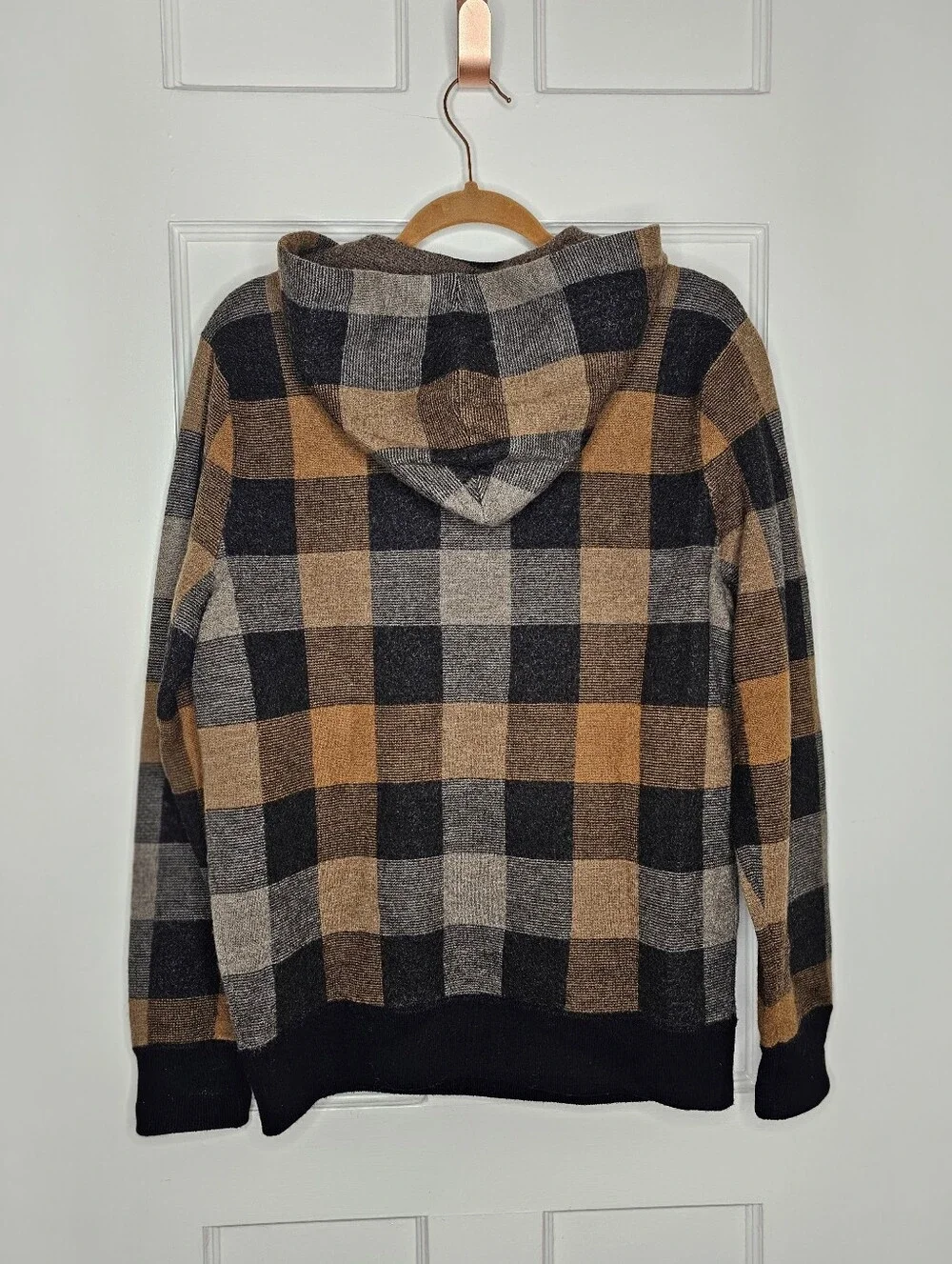 J. Crew Merino Wool Plaid Half-Zip Hoodie Sweater